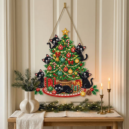 Black Cat Christmas Tree Diamond Art Hanging Ornament Kit
