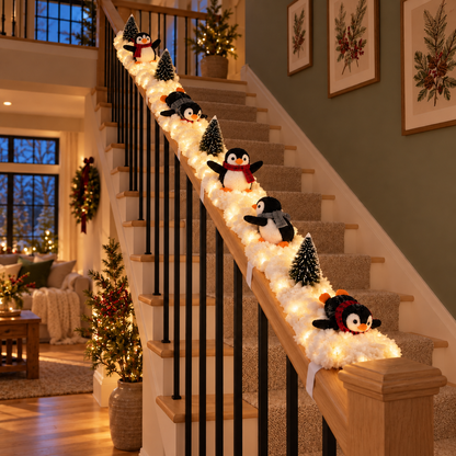 🔥Hot Sale 40% OFF🔥Playful Penguin Snowy Stair Railing Decor