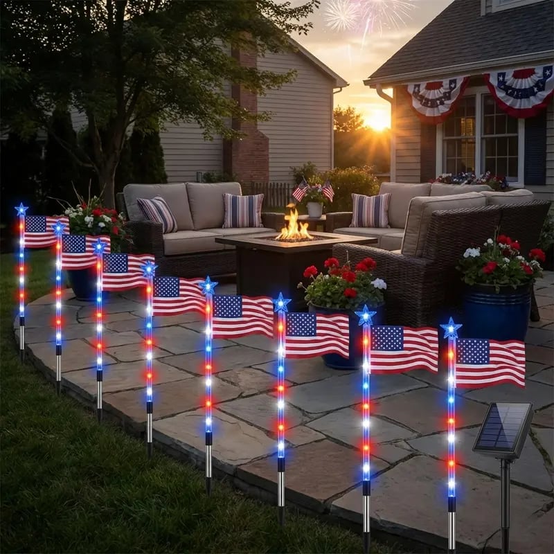 🔥Last Day 49% OFF - 8 Solar American Flag Pathway Lights – Red, White & Blue Yard Glow for 250th Independence Celebration 🇺🇸✨