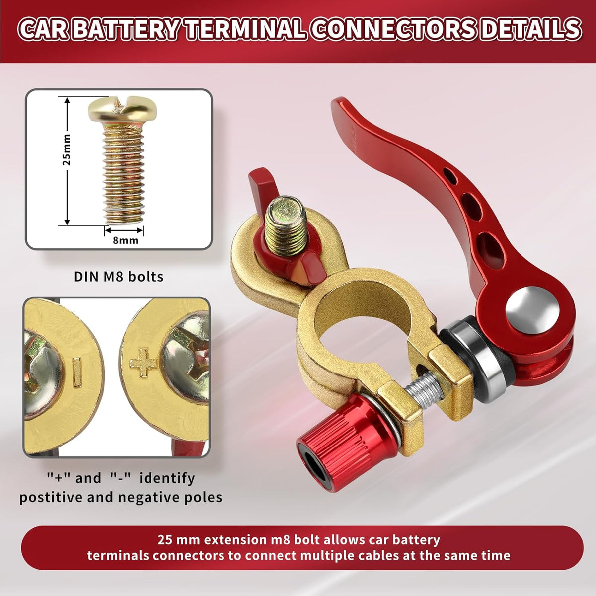 🔥LAST DAY 49% OFF - 🚗🔋Battery Terminal Connectors 1 Pair, Battery Terminals Brass (M8 x 25mm Bolt)