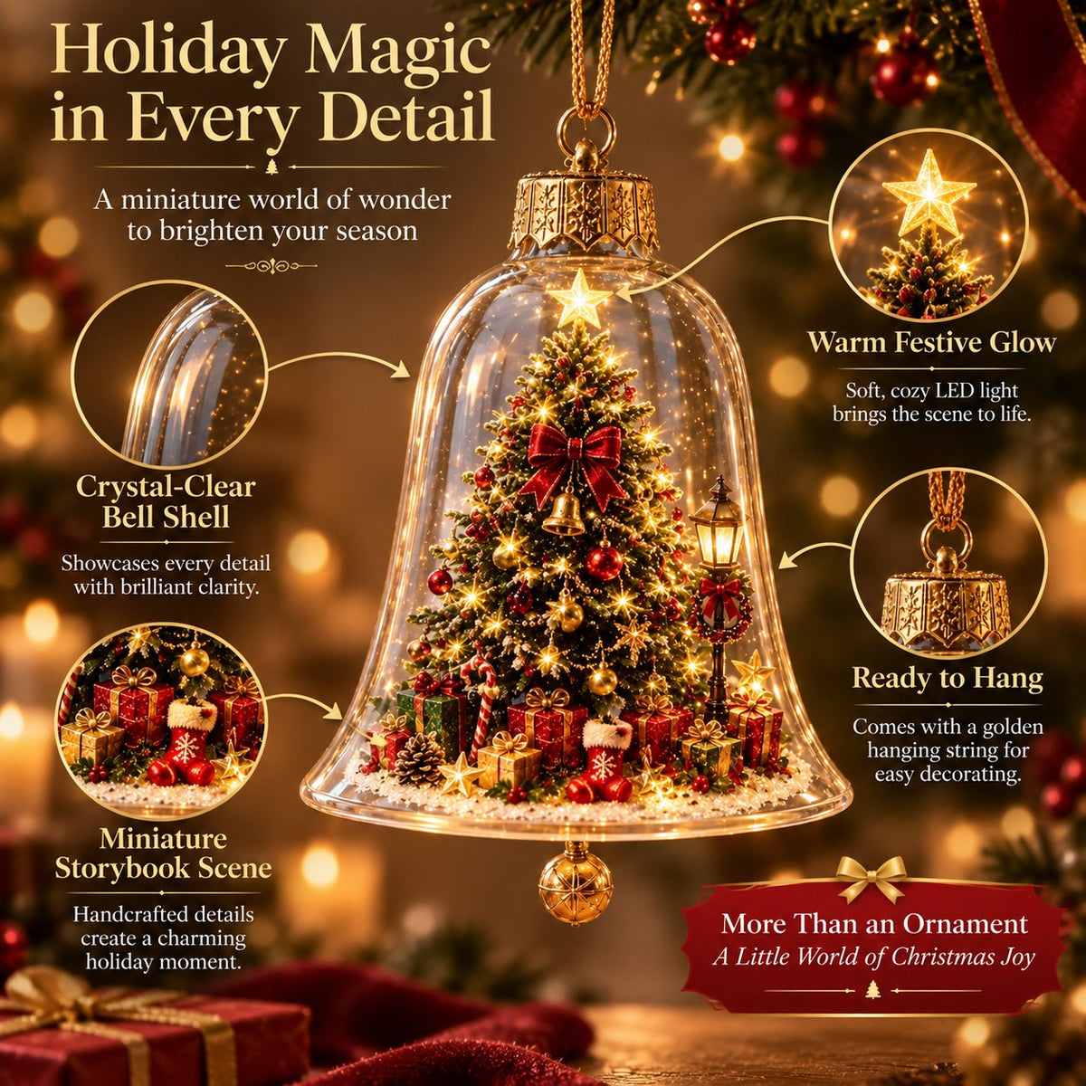 🎄 Lighted Christmas Bell Ornament Collection