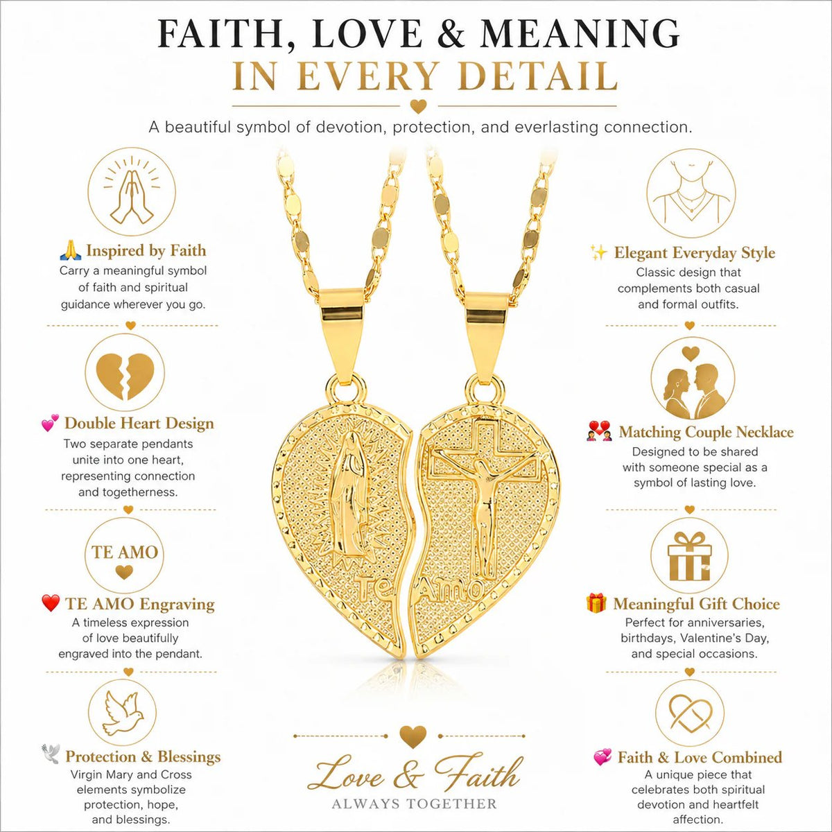 🔥Last Day 49% OFF - 🙏Virgin Mary Layered Heart Combination Prayer Couple Necklace