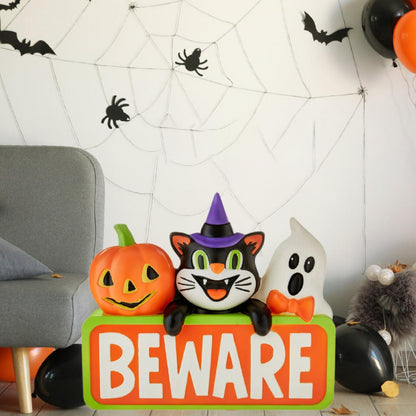 🔥LAST DAY 50% OFF🎃🐈‍⬛👻Halloween Lighted Blow Mold Vintage BEWARE Pumpkin Black Cat Ghost