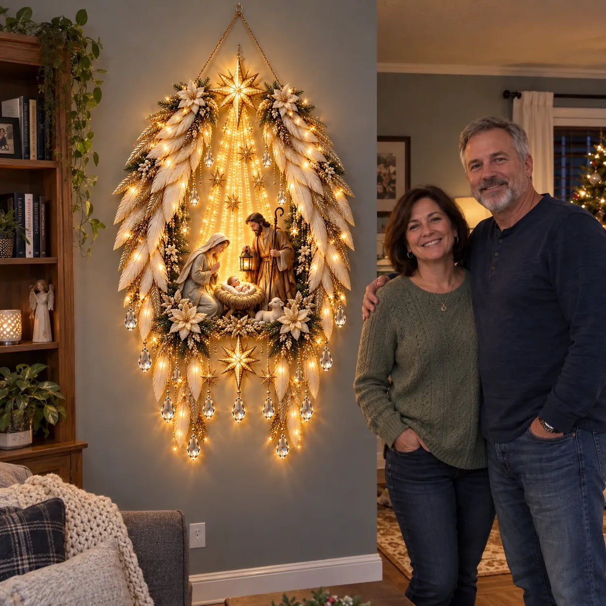 👼 Heavenly Angel Wings Nativity Light✨ – Lighted Christmas Wall Decor  ✈️