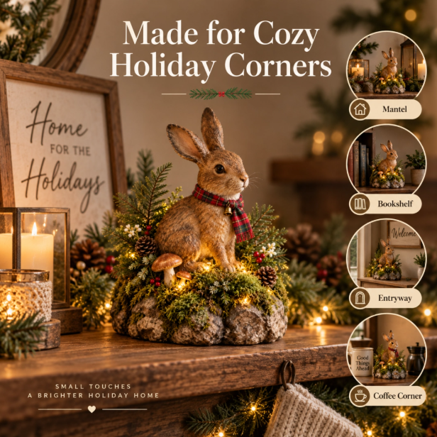 Meet Your New Forest Friend: Lighted Christmas Bunny Statue🐇