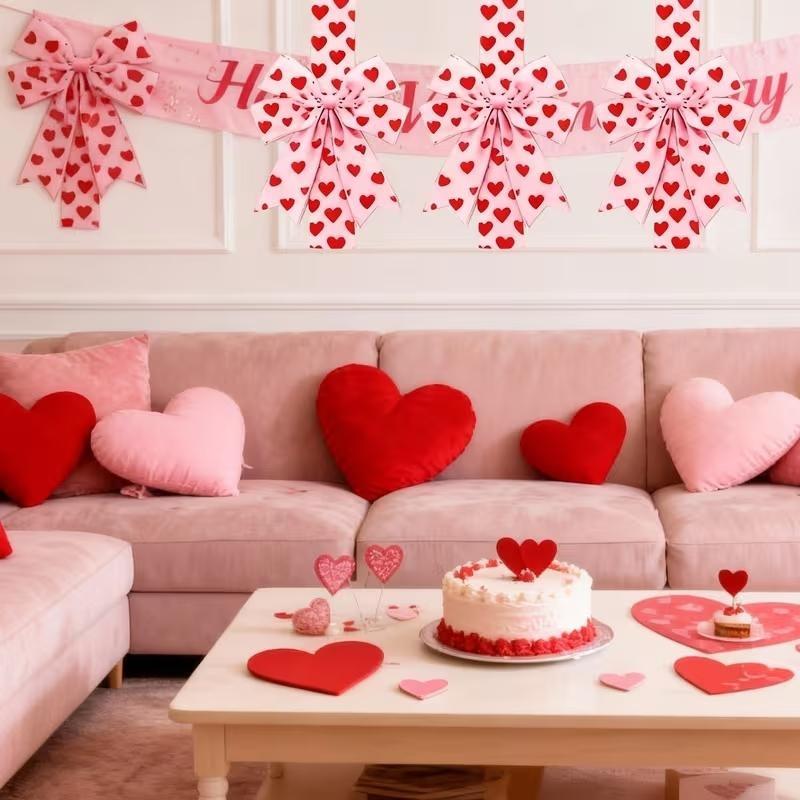 🎨💖Valentine's Day Pink Heart Large Bow Decoration