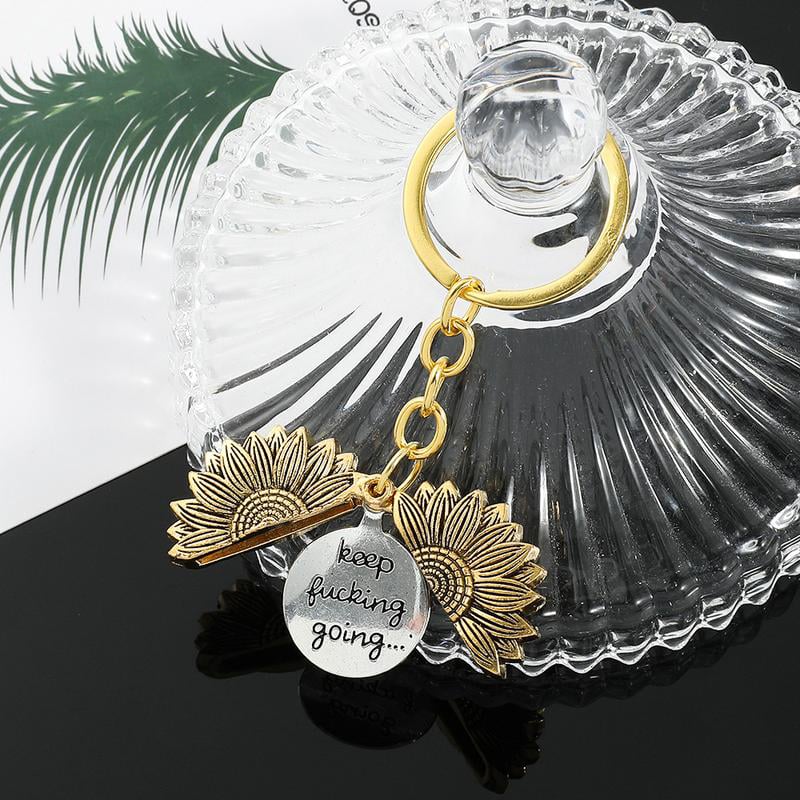 🔥LAST DAY 🌻Sunflower Keychain Inspirational Gifts - Keep Fucking Going Keychain