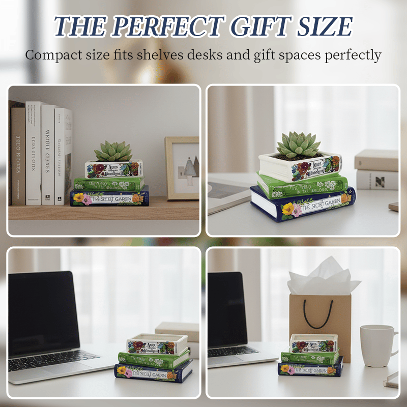 🔥LAST DAY 49% OFF - 📚Whimsical Stacked Book Planter with Drainage Hole
