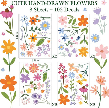 🔥Last 4 hours Sale: Save 50% -🌸Enchanting Spring Wildflower Wall Decals - 8 Sheets of 102 Stickers