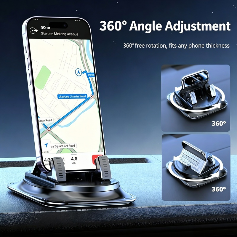360° Rotatable Car Dashboard Phone Mount, One Hand Operation Auto Cell Phone Holder for 4-7 Inch Smartphones