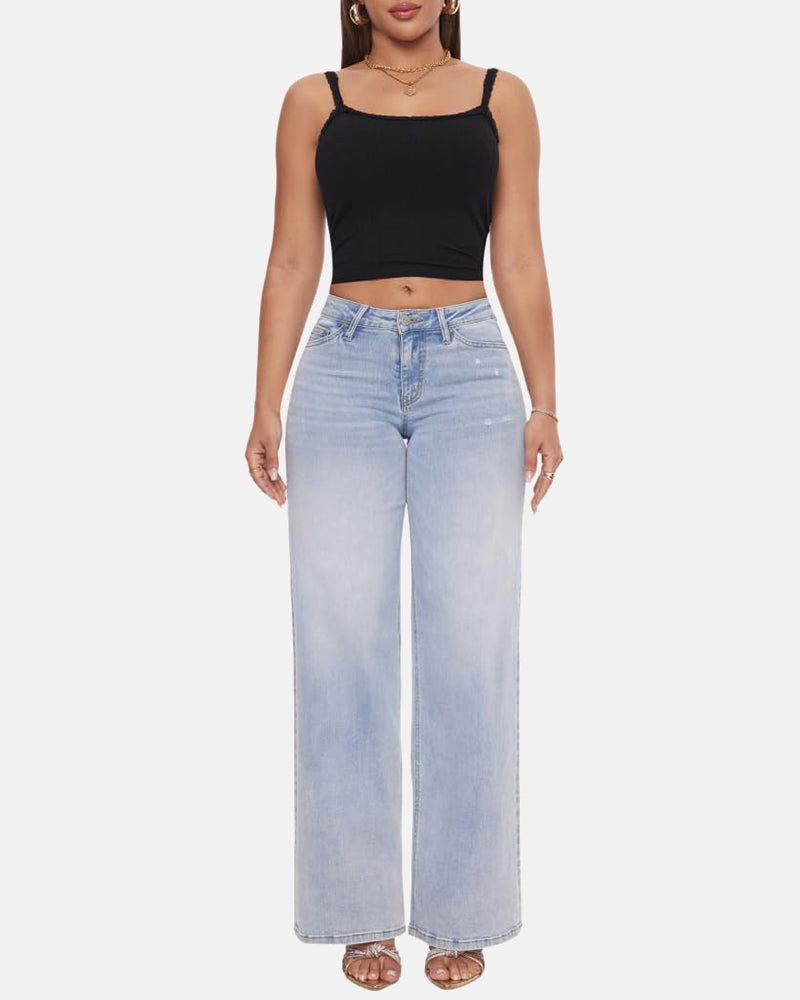 Women's Mid-Low Rise Baggy Jeans – Stretchy Wide Leg