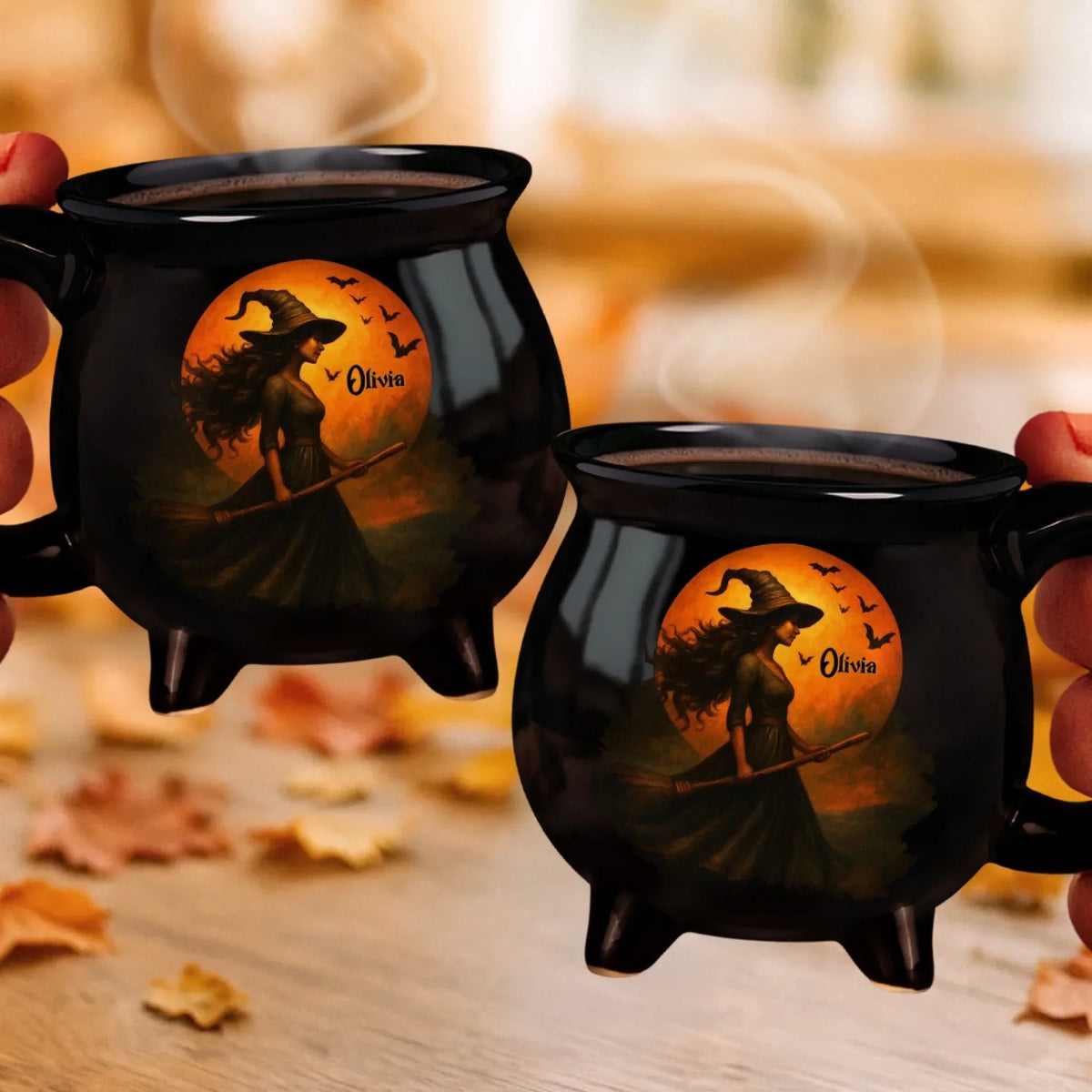 Custom Witch Cauldron Coffee Mug - Personalized Halloween Witchy Gifts For Besties, Sisters, BFF, Family, Yourself - Witching You A Wicked Brew