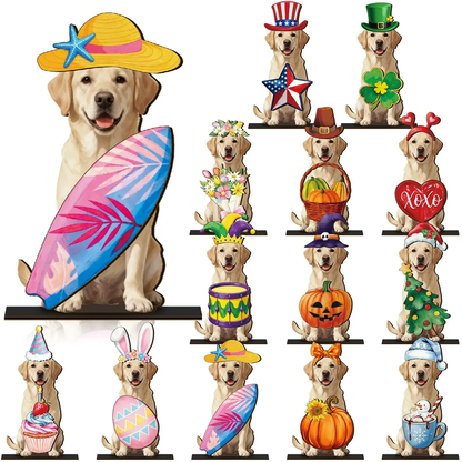 Pet Sign Gift Halloween Decor Cat Ornaments Wooden Sign Cat Desk Decor Interchangeable Pet Decor with Magnet Detachable Hats for Summer Halloween Autumn Holiday Seasonal Birthday Party, Gift for Pet Owning Families and Cat Lovers