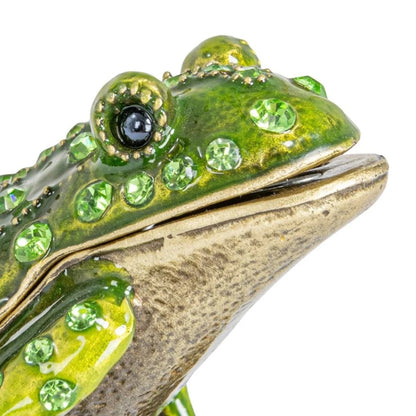 🐸💎Enameled Metal Frog Shaped Trinket Box with Jewels - Gold & Green Finish