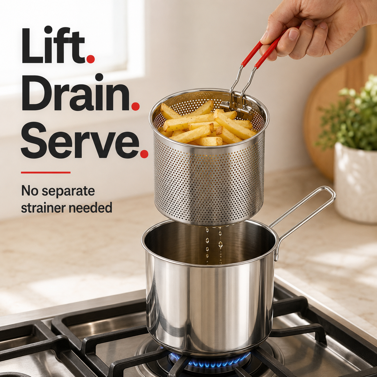 🔥Last Day 50% OFF - 🍟🏅🍟Personal Mini Deep Fryer Set – Stainless Steel Pot with Lift-Out Draining Basket & Food Tongs