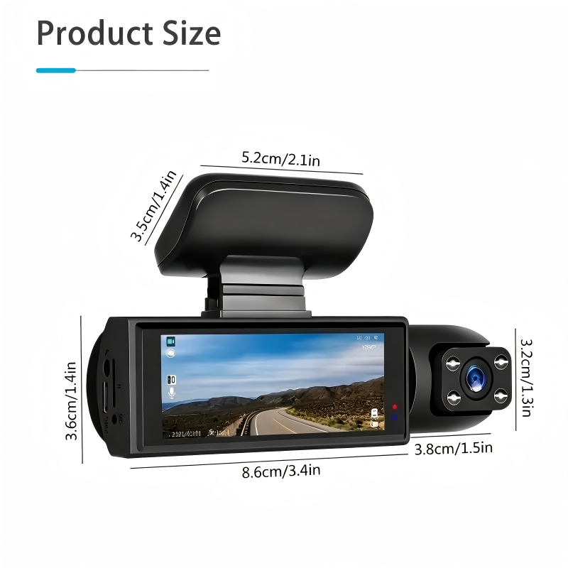FHD 1080P Dual Lens Dash Cam, 3.16" IPS Touch Screen, Loop Recording, G-Sensor Emergency Lock, Front & Inside Simultaneous Recording
