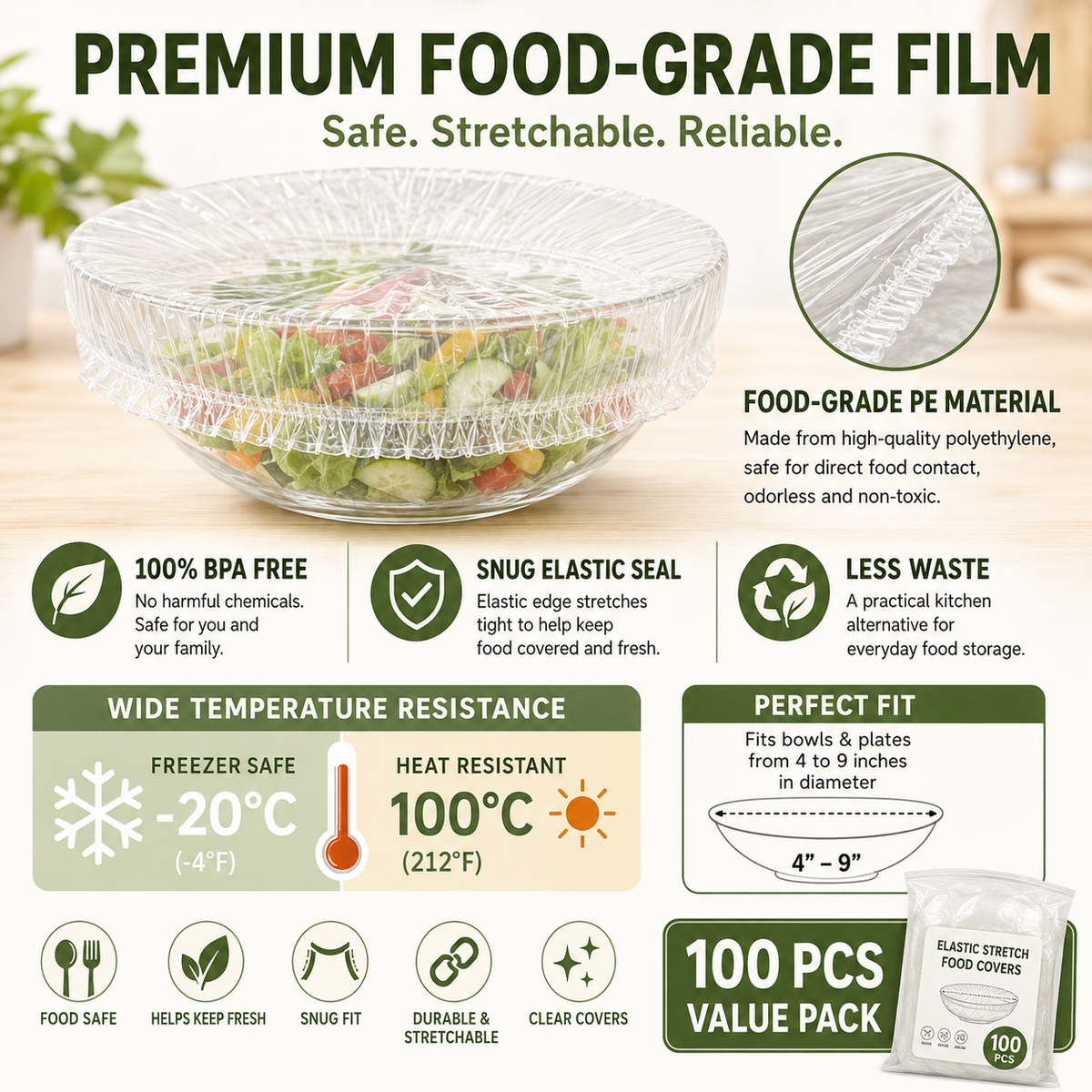 🔥Hot sale-100PCS Disposable Stretch Food Covers for Bowls & Plates🥡