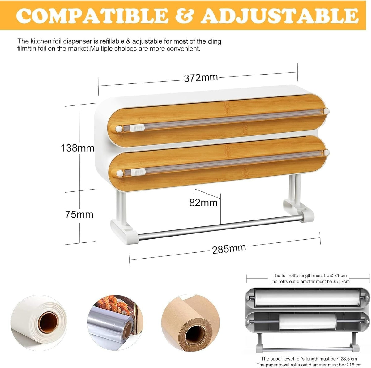 3 IN 1 Magnetic Plastic Wrap Dispenser with Cutter