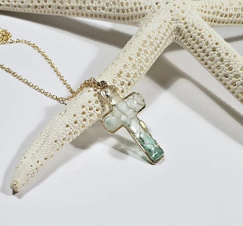 Sea Glass Cross Necklace