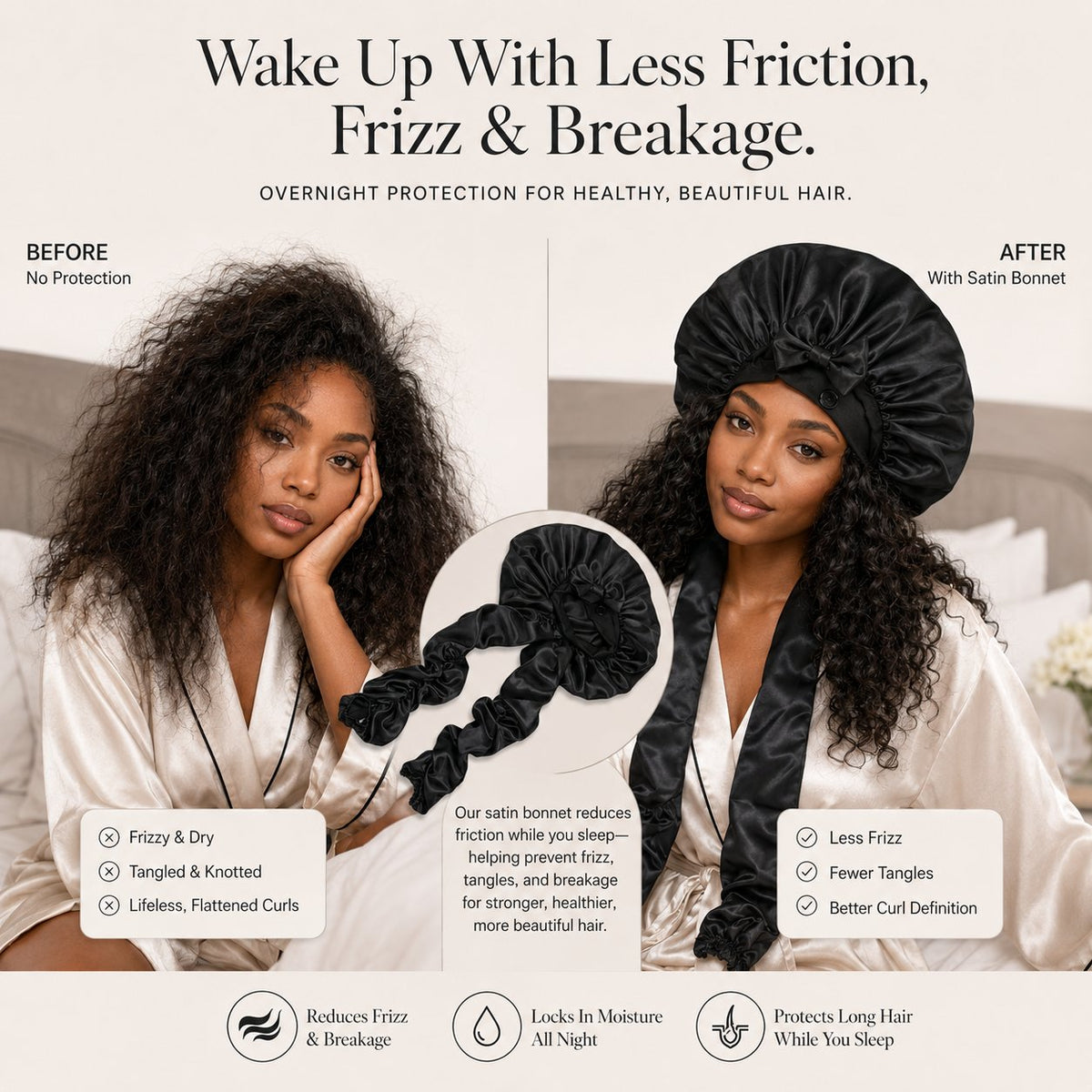 🔥 Silk Bonnet for Long Curly Hair