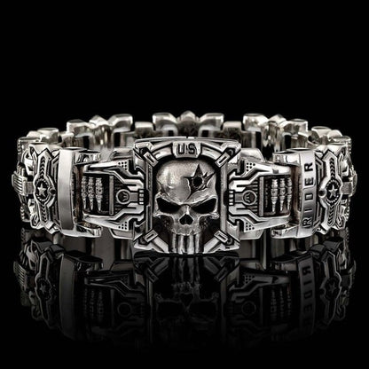 🔥Last 4 hours Sale: Save 50% -Armed Forces Destiny Struggle Skull Interlock Silver Bracelet