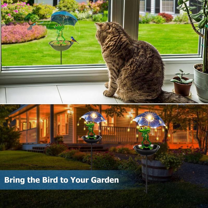 🔥Last Day 49% OFF - 🐦Solar-Powered LED Animal Umbrella Light with Bird Feeder（Frog/Bee/Flamingo）