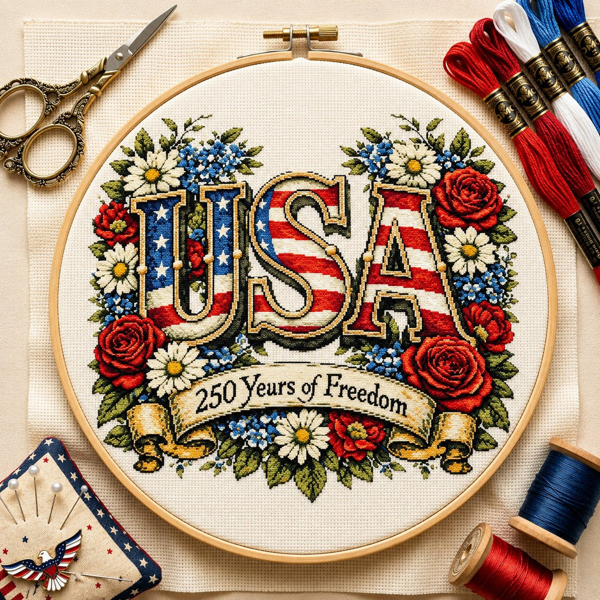 🔥Last Day 50% OFF - 🪡America 250 Years Cross Stitch Kit