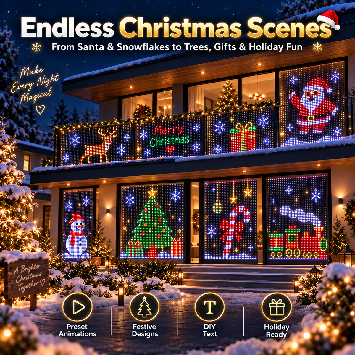 🎄 Smart LED Curtain Lights | App-Controlled Animated Christmas Wall Display ✨
