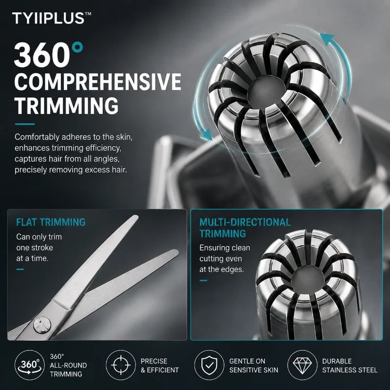 💥 🔥Manual Nose Hair Trimmer – Stainless Steel 360° Trimmer, Waterproof & No Battery Required