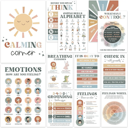 ✨📚12-Calm Poster Set – Teach Emotions & Self-Regulation in Any Classroom or Therapy Space🌈