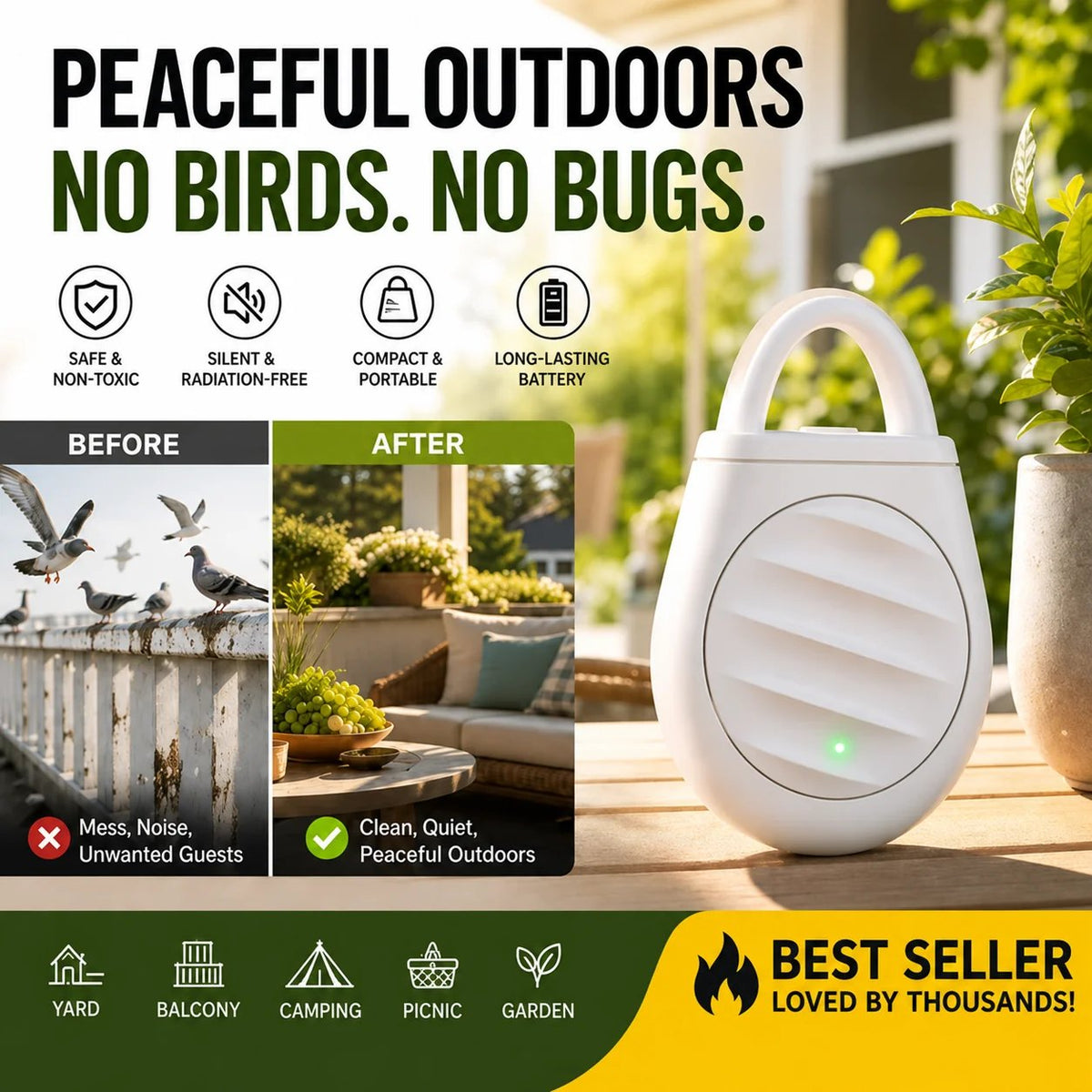 🔥Limited time offer！🐦No more trouble from birds, beasts and locusts！Portable Ultrasonic Bird Repellent Keychain