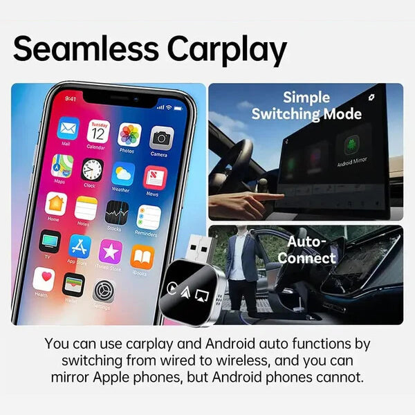 2026 Upgrade 3 in 1 Screen Mirror iOS & Android Phone, wired to wireless Carplay adapter
