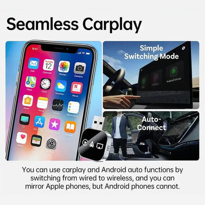 2026 Upgrade 3 in 1 Screen Mirror iOS & Android Phone, wired to wireless Carplay adapter