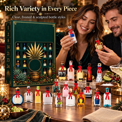 24-Day Mini Tequila Bottle Advent Blind Box for Holiday Celebration, Bar Table Decor, Collector Gift & Family Countdown