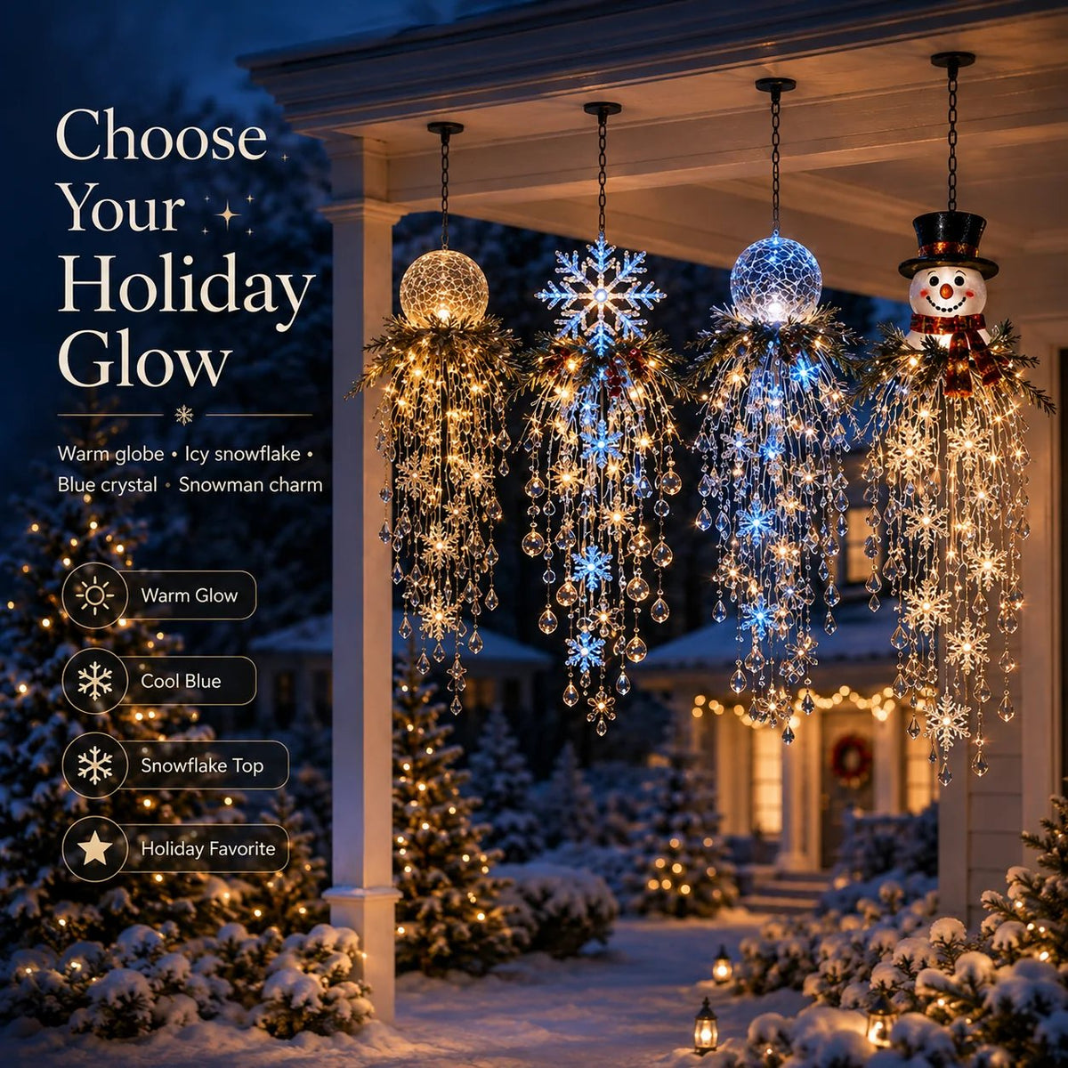 ✨ Limited-Time 45% OFF | Crystal Cascade Christmas Hanging Light – Magical Porch Glow