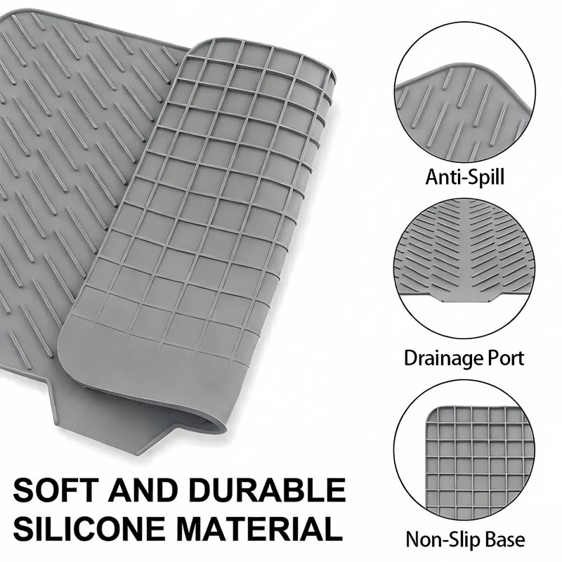BPA Free Silicone Dish Drying Mat Self Draining Slope Design Heat Resistant for Kitchen Counter