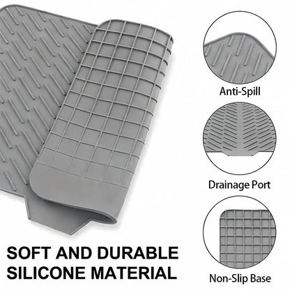 BPA Free Silicone Dish Drying Mat Self Draining Slope Design Heat Resistant for Kitchen Counter