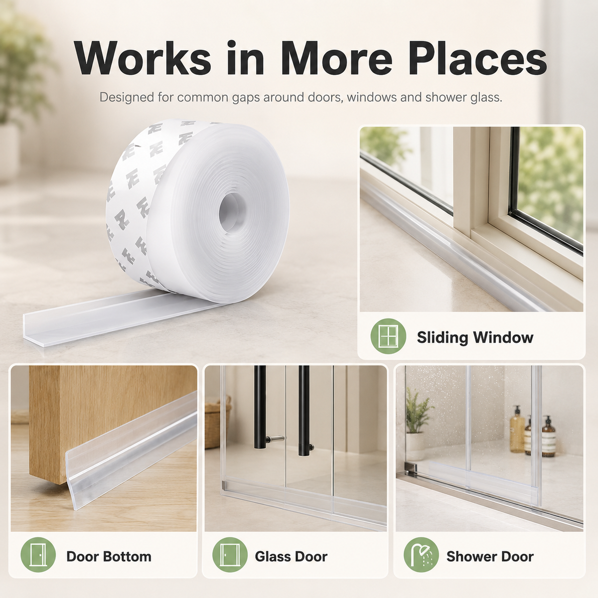 🚪 16.4Ft Adhesive Weather Stripping Tape , Draft Stopper for Doors & Windows, Shower Sealing