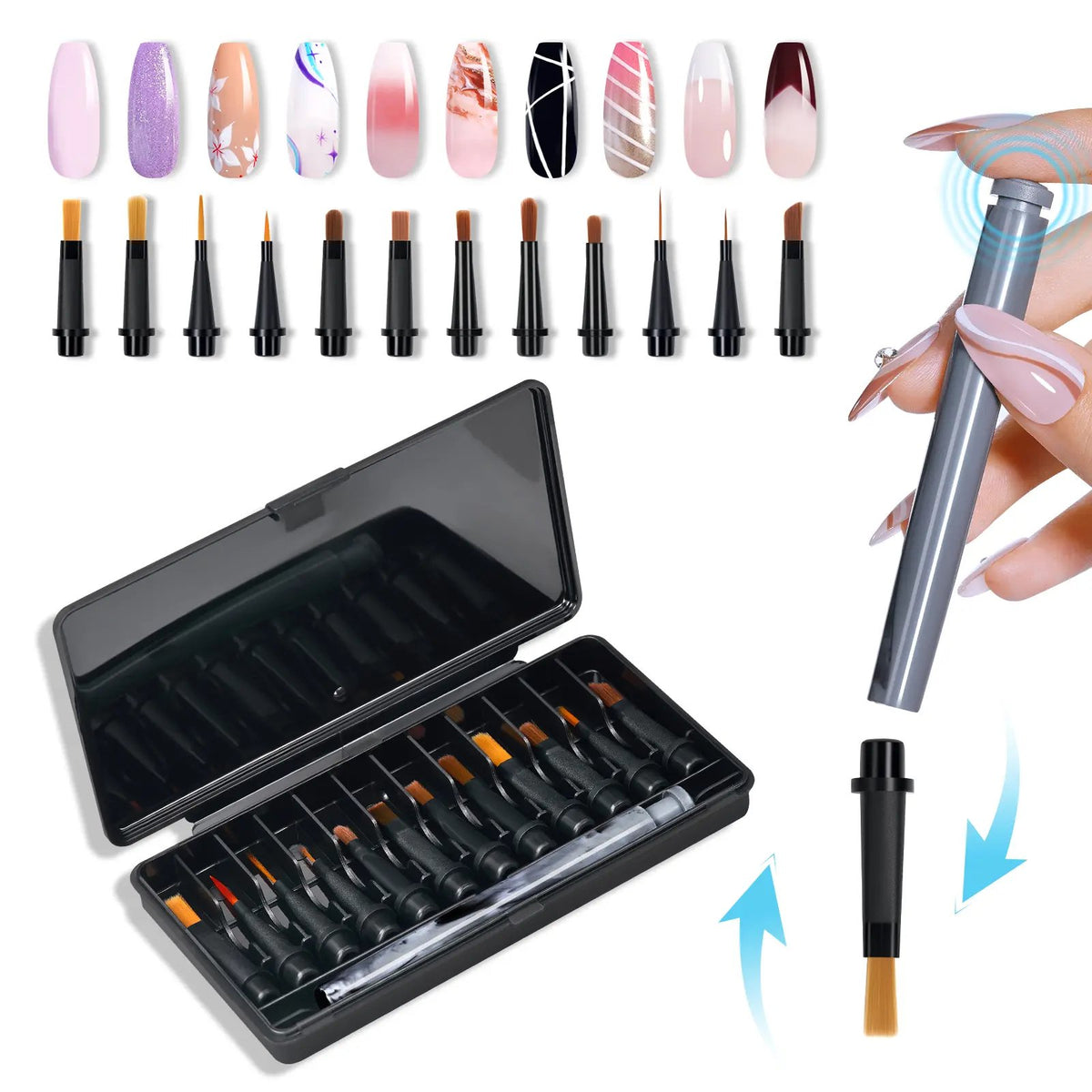 🎨 Aillsa Nail Art Brush Set ✨｜DIY Manicure Fun with 12 Replaceable Tips