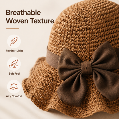 🌞Elegant Woven Straw Sun Hat with Bow