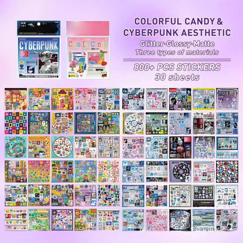 ✨ Retro & Future Sticker Book - Cyberpunk Neon × Dreamcore Fantasy 🌌💖