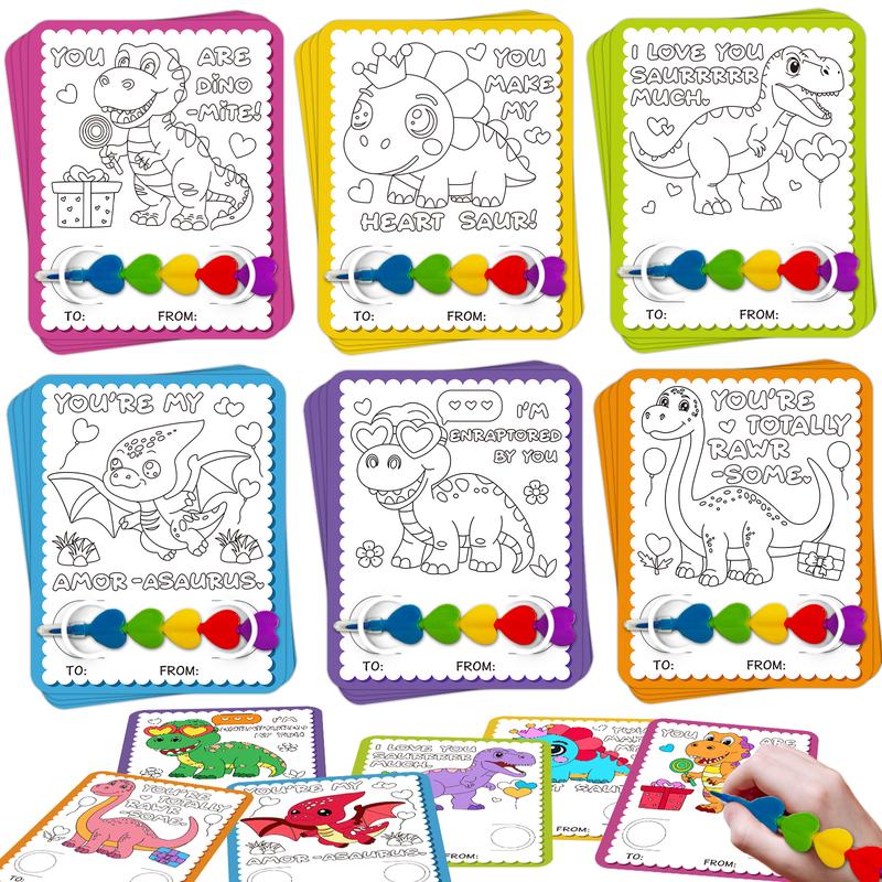🎨❤️Valentine’s Day Stacking Heart Crayons & Coloring Cards – 🖍️🎁24‑Pack Classroom Exchange Set