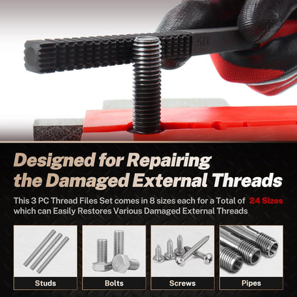 🛠️🔩 3Pcs SAE & Metric Thread Repair File Set