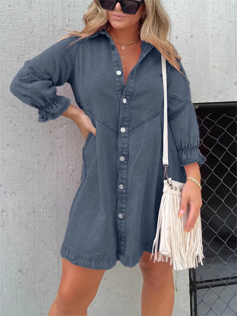 🔥LAST DAY 50% OFF-✨Women's Washed Denim Puff Sleeve Dress 🎁