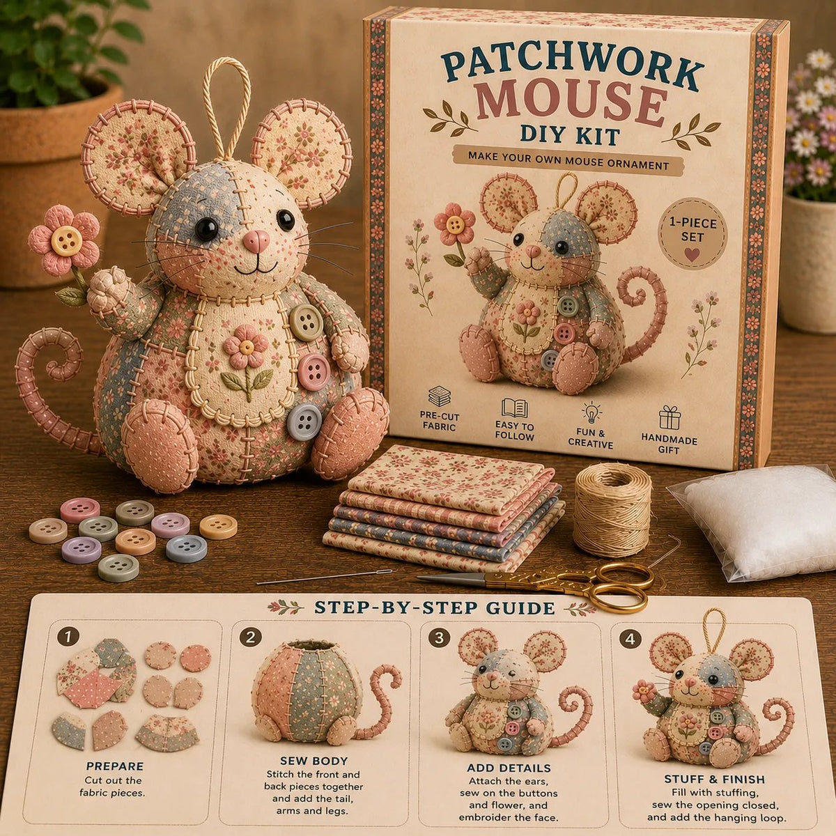 ❤️Beginner-Friendly🐭Patchwork Mouse DIY Kit🧵Sew Your Own Cute Fabric Friend