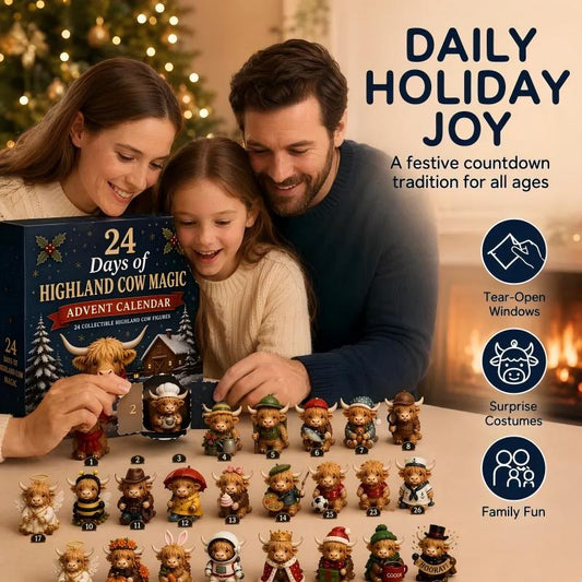24 Day Highland Cow Advent Calendar Christmas Countdown Gift Box with Collectible Figures for Kids