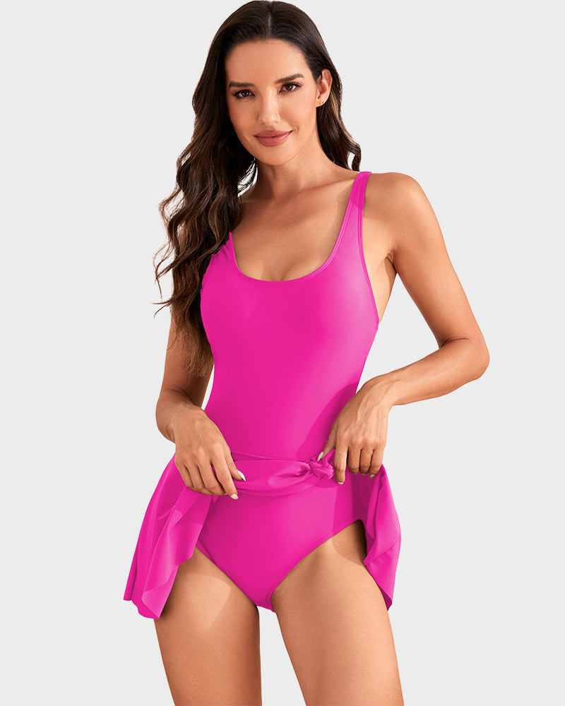 Women's Tummy Control One-Piece Swimsuit (with Skirt)