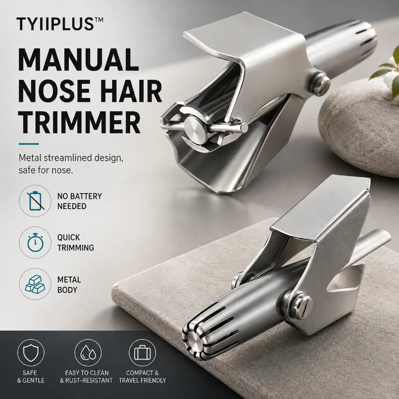 💥 🔥Manual Nose Hair Trimmer – Stainless Steel 360° Trimmer, Waterproof & No Battery Required