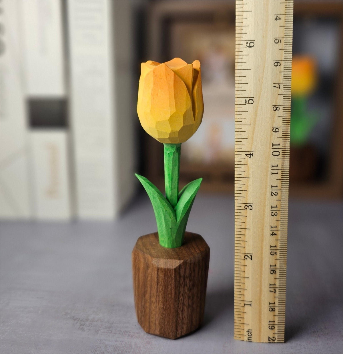 Tulip Hand-Carved Wooden Flower With Gift Box Packing