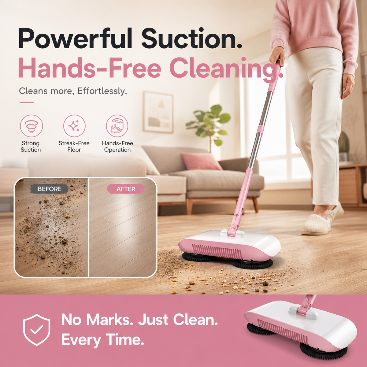 🧹 Manual Push Sweeper Mop – No-Charge Hard Floor Cleaning Tool